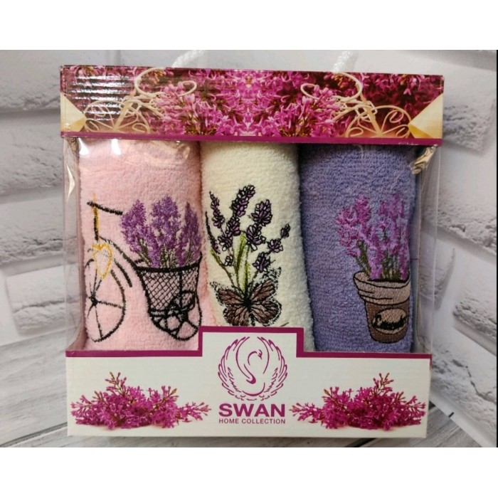 Подарунковий набір кухонних рушників Махра в упаковці 3 шт Туреччина 30*50 см Лаванда