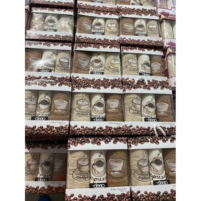 Подарунковий комплект кухонних рушників Махра в упаковці 3 шт Туреччина 30*50 см Кава