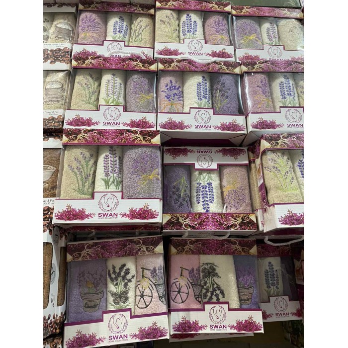 Подарунковий набір кухонних рушників Махра в упаковці 3 шт Туреччина 30*50 см Лаванда