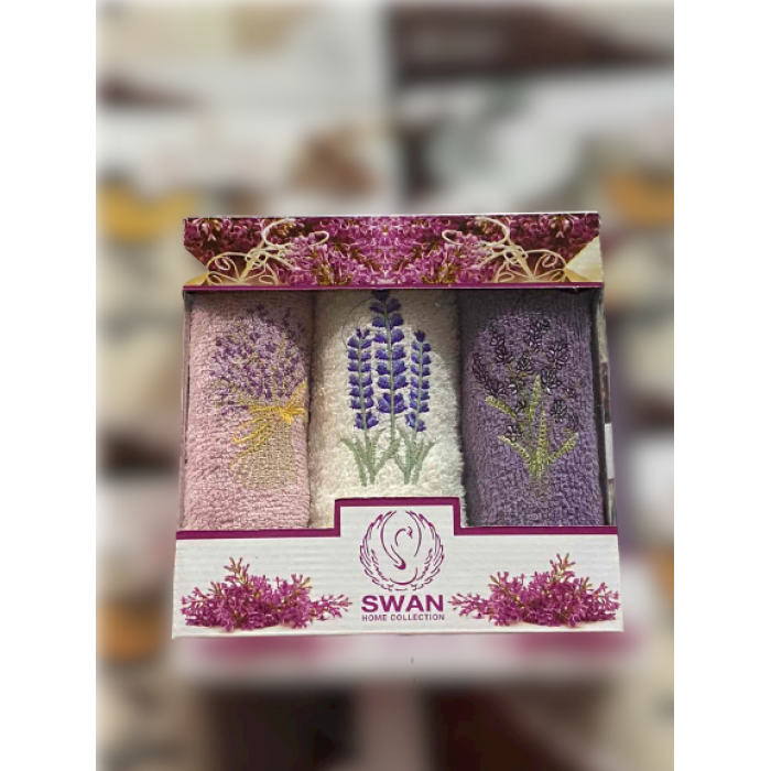 Подарунковий набір кухонних рушників Махра в упаковці 3 шт Туреччина 30*50 см Лаванда