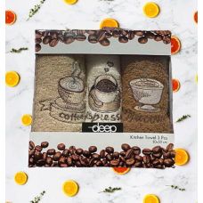 Подарунковий комплект кухонних рушників Махра в упаковці 3 шт Туреччина 30*50 см Кава