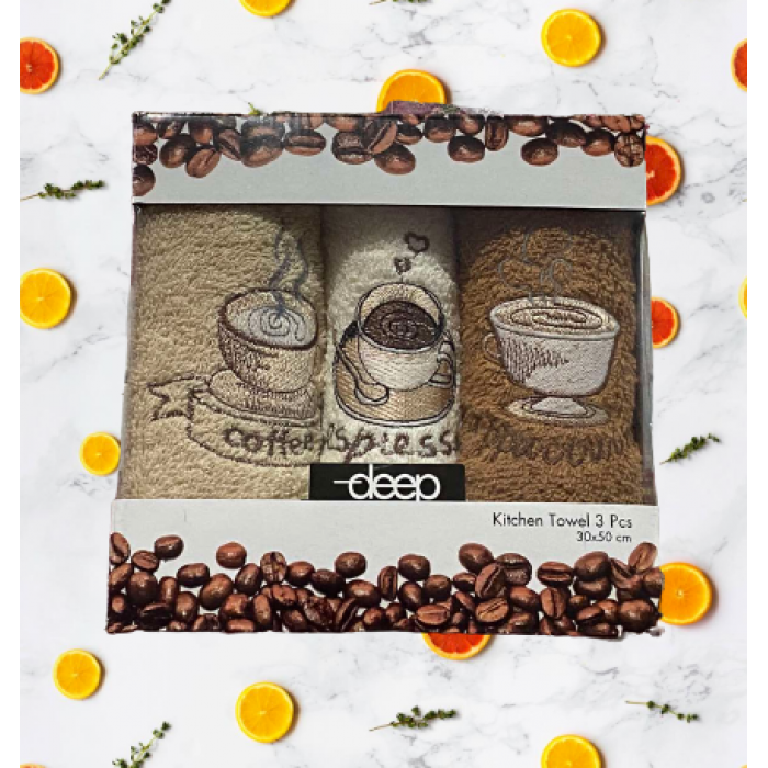 Подарунковий комплект кухонних рушників Махра в упаковці 3 шт Туреччина 30*50 см Кава
